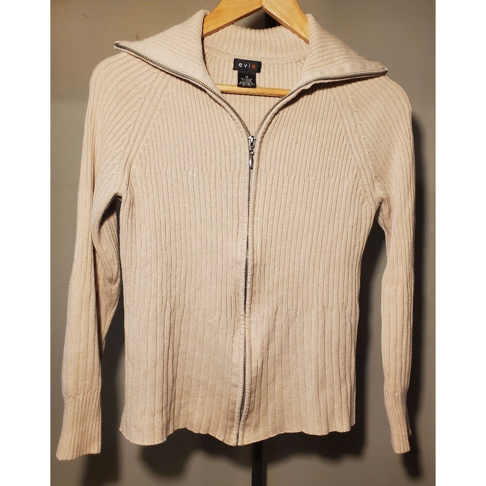Zip-up Oatmeal Ribbed Sweater, Size M
